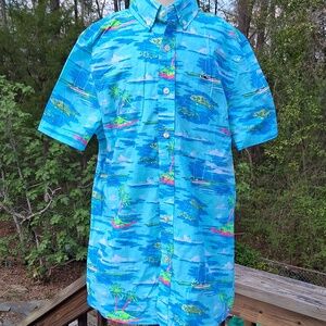Boys' Vineyard Vines Tropical Button-Up Shirt , Bright Aqua Blue, Sz M